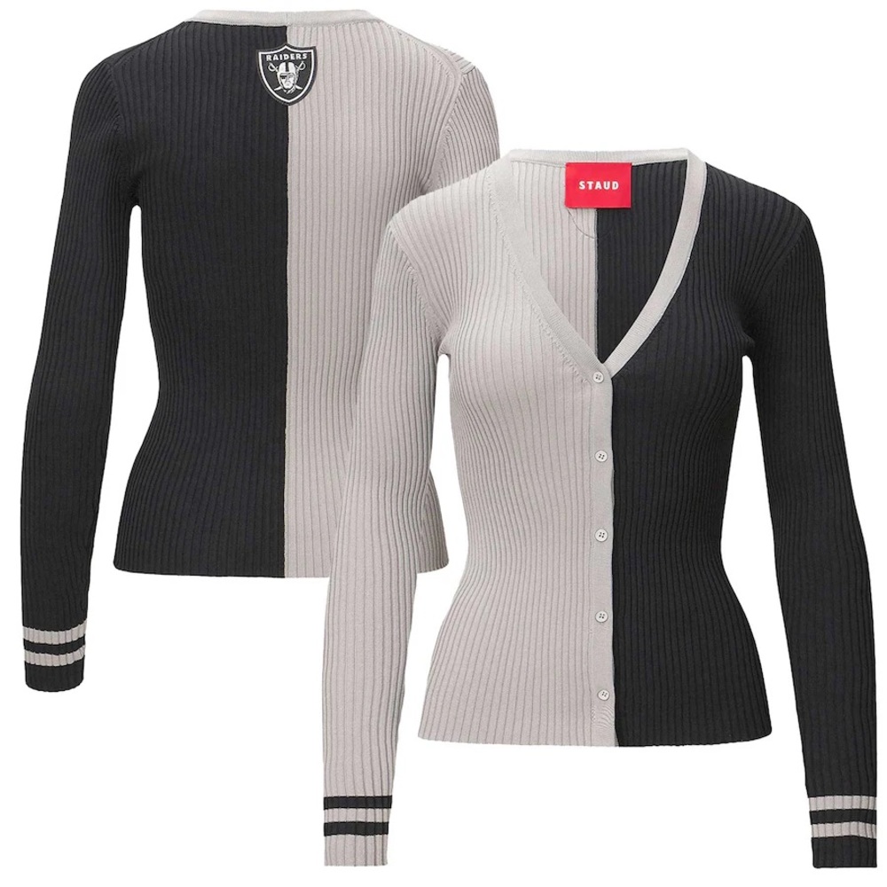 Las Vegas Raiders STAUD Women's Cargo Sweater - Silver/Black